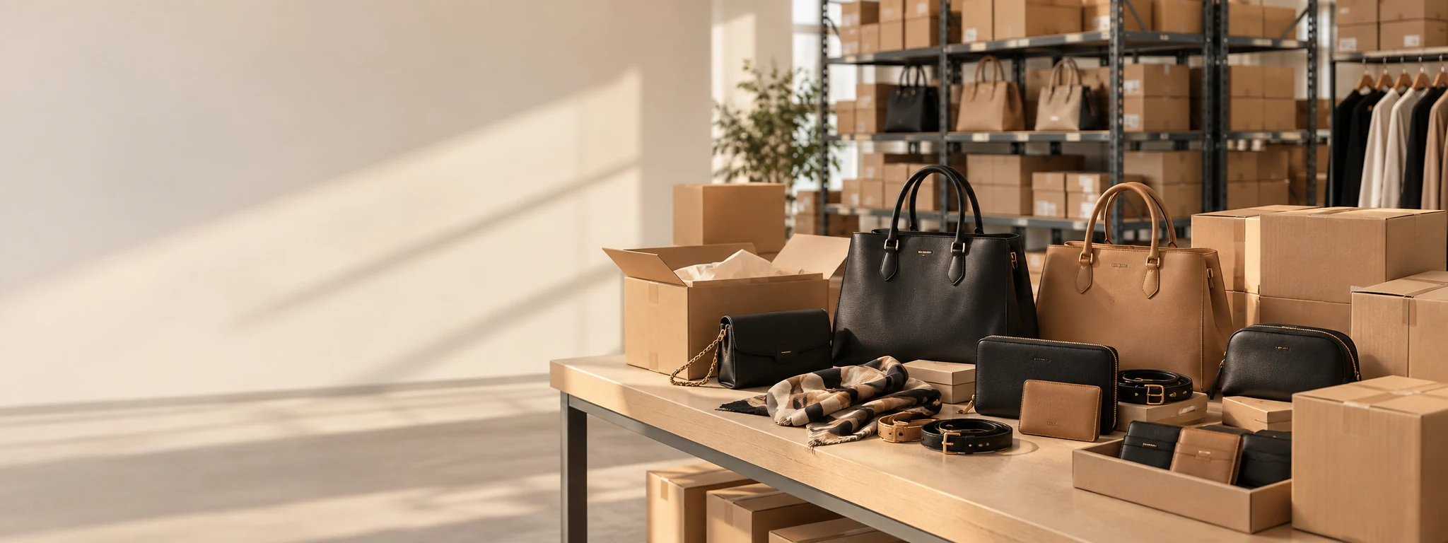 Mostrador mayorista de Moda Cool con cajas y carteras