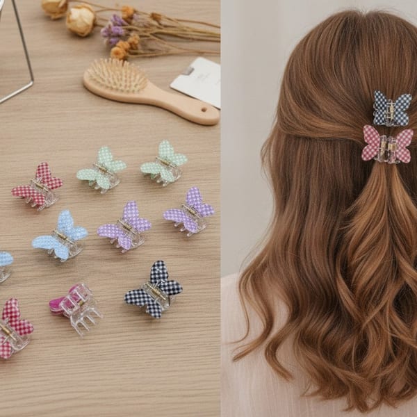 Broches para el pelo con forma de mariposa y diseño cuadriculado en varios colores