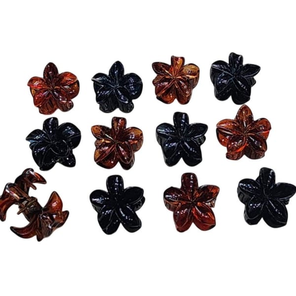 Broches para el pelo con forma de flor en colores carey y negro