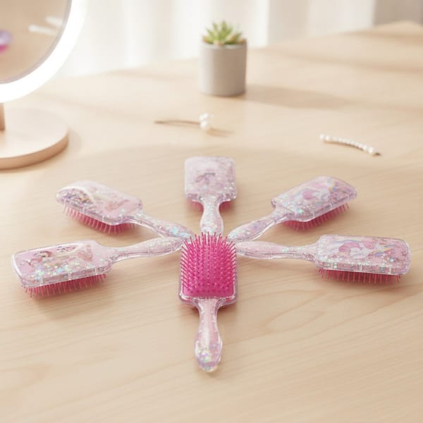 Cepillos para el pelo transparentes con glitter y estampados surtidos