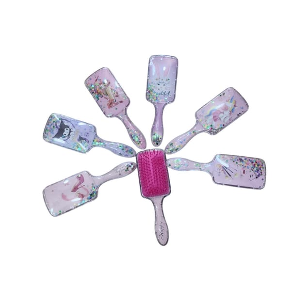 Cepillos para el pelo transparentes con glitter y estampados surtidos