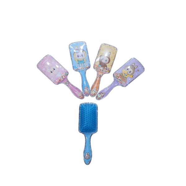 Set de cepillos para el pelo con diseño de Labubu y glitter en colores pastel