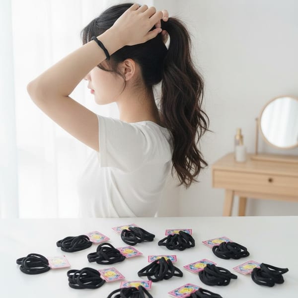 Tarjetas con colitas elásticas negras para el pelo