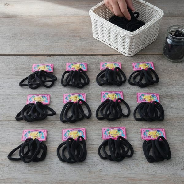 Tarjetas con colitas elásticas para el pelo de color negro