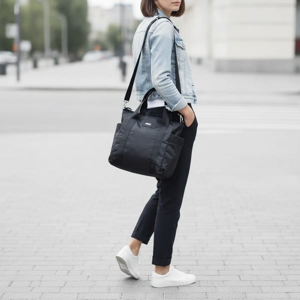 Cartera de nylon negra con correa regulable y manijas
