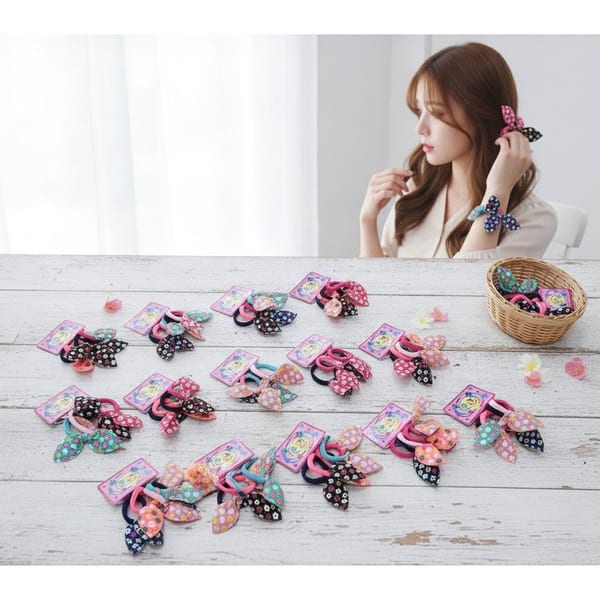 Tarjetas con colitas para el pelo con moño estilo orejitas con estampado floral surtido