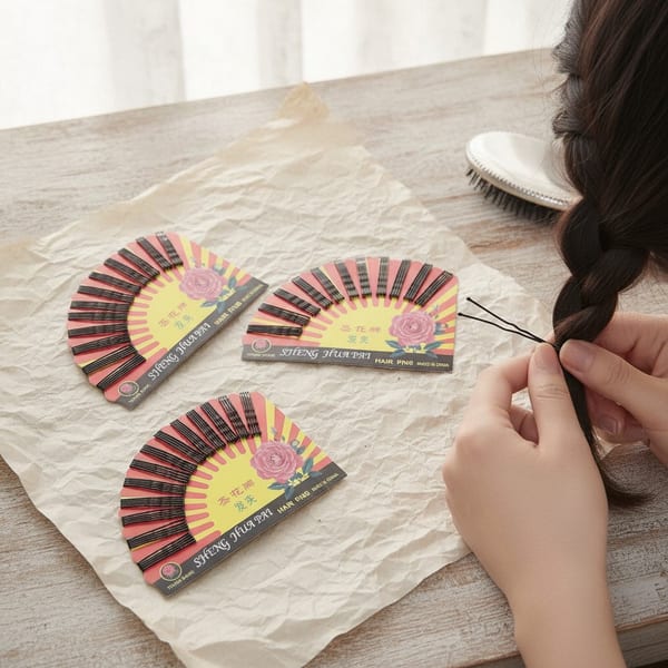 Invisibles negros para el pelo presentados en cartones exhibidores decorados