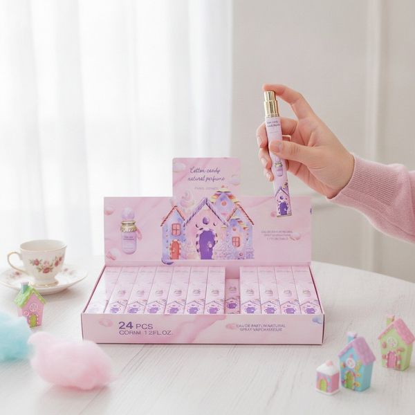 Caja exhibidora con 24 perfumes en spray Paris Corner fragancia Cotton Candy de 35 ml