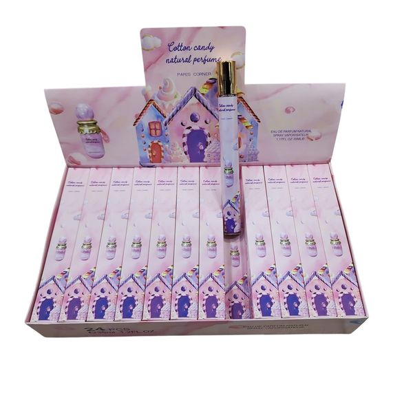 Caja exhibidora con 24 perfumes en spray Paris Corner fragancia Cotton Candy de 35 ml