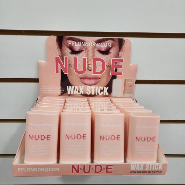 Exhibidor mostrador color rosa con barras de cera peinadora Nude Wax Stick de Fflonnor