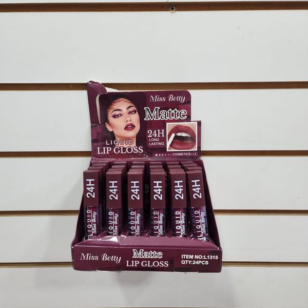 Caja exhibidora de labial líquido matte Miss Betty por 24 unidades