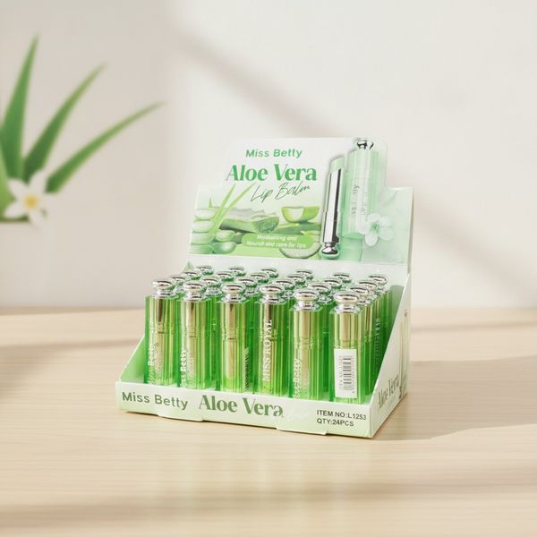 Caja exhibidora de bálsamos labiales humectantes de Aloe Vera