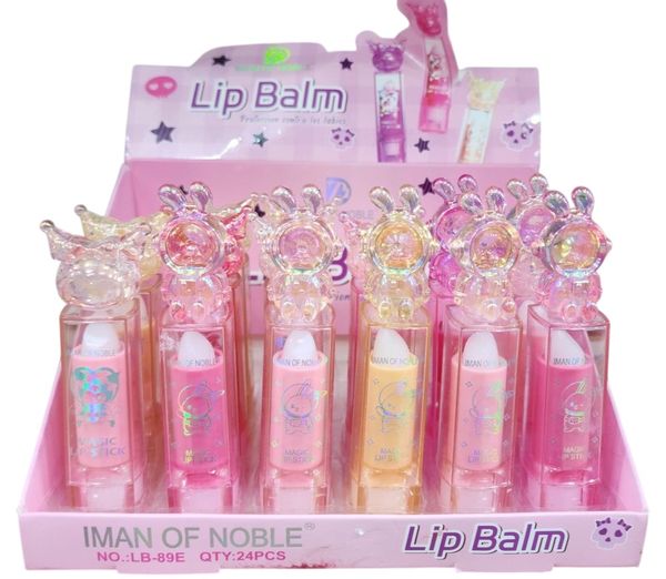 Caja exhibidora de bálsamos labiales mágicos IMAN OF NOBLE con tapas animadas
