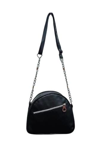 Bandolera negra semicircular con correa combinada de cadena metálica