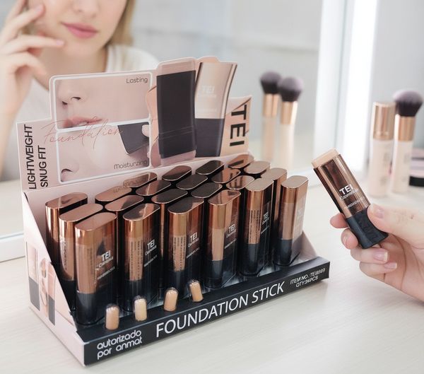 Caja exhibidora de bases de maquillaje en barra TEI Cosmética Foundation Stick por 24 unidades