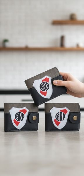 Tres billeteras de ecocuero con el escudo de River Plate y broche