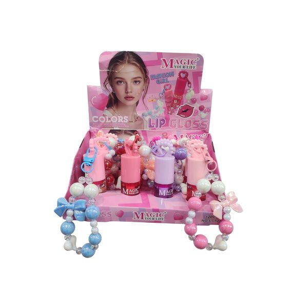 Caja exhibidora de brillo labial infantil Magic Your Life con adornos de cuentas