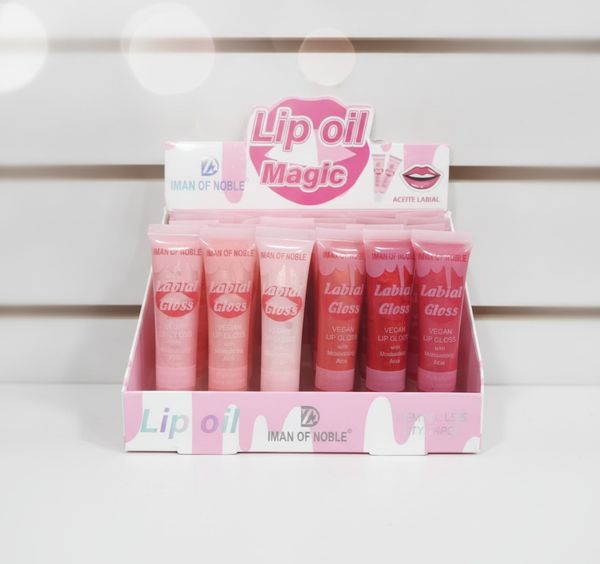 Caja exhibidora de 24 brillos labiales Lip Oil Magic de Iman of Noble