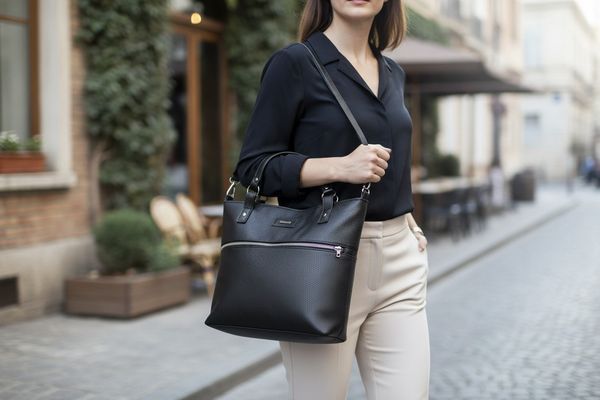 Cartera de color negro con asas al hombro y bolsillo frontal con cierre