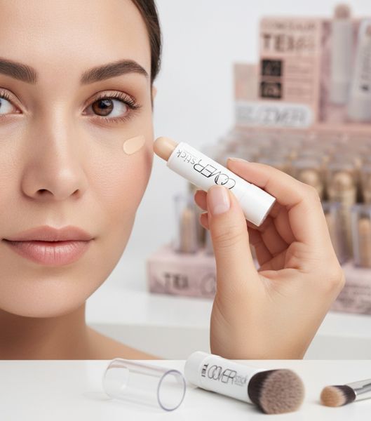 Caja exhibidora con 24 correctores faciales en barra TEI Cover Stick