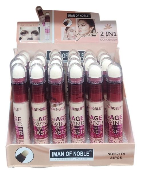 Caja exhibidora de correctores líquidos con aplicador de esponja marca Iman of Noble
