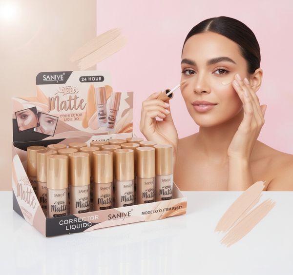Caja exhibidora con correctores líquidos Saniye Keep Matte 24 Hour en tonos surtidos