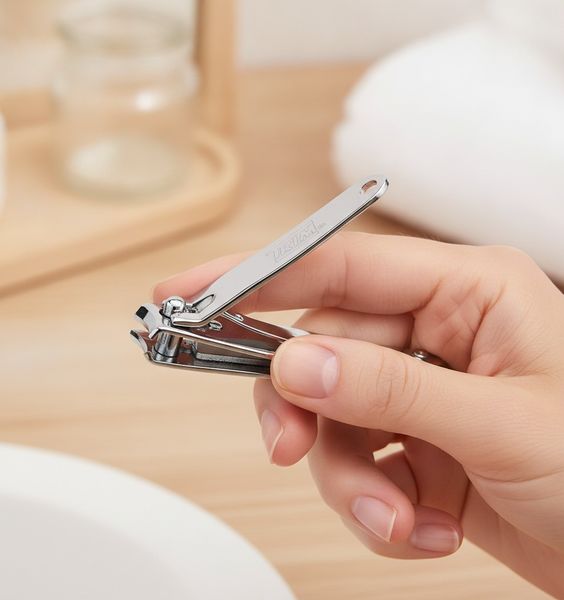 Caja exhibidora verde con corta uñas metálicos marca Trim