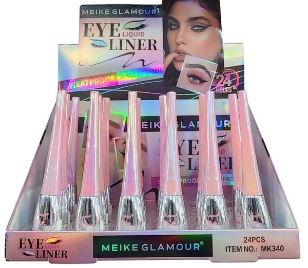 Exhibidor con delineadores líquidos para ojos Meike Glamour de empaque rosa holográfico