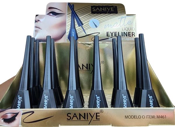 Exhibidor con delineadores líquidos para ojos de color negro marca Saniye modelo M461