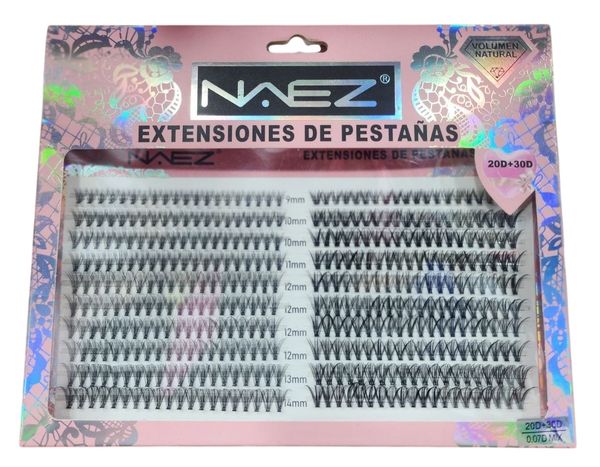 Caja de extensiones de pestañas por racimo marca NAEZ volumen natural