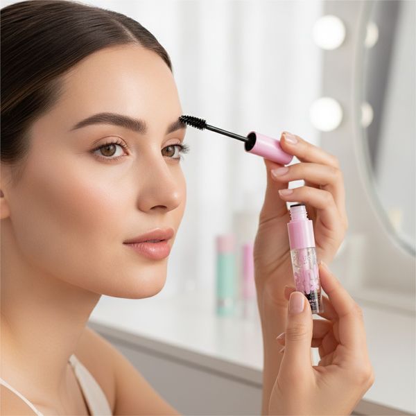 Exhibidor de mostrador con tubos de gel fijador transparente para cejas Pink21 Pink Fix con tapa rosa