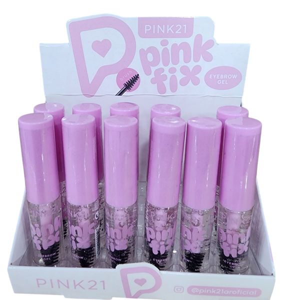 Exhibidor de mostrador con tubos de gel fijador transparente para cejas Pink21 Pink Fix con tapa rosa
