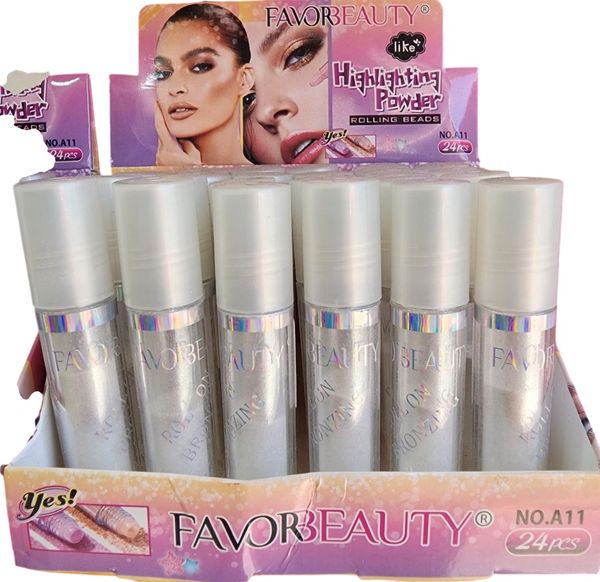 Caja exhibidora con 24 unidades de iluminador en polvo roll-on Favor Beauty