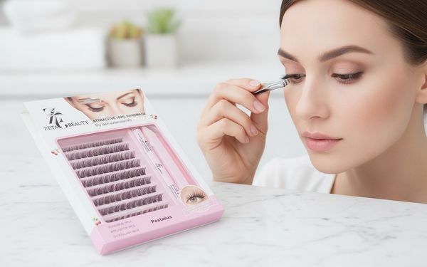 Cajas de kit de extensión de pestañas DIY Zeta Beauty con racimos de pestañas, pegamento y pinza