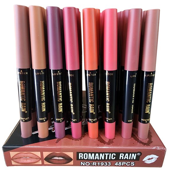 Caja exhibidora con labiales dobles Romantic Rain en varios tonos