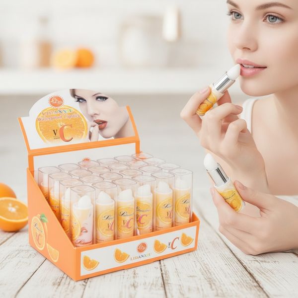 Caja exhibidora con labiales humectantes Vitamina C de la marca Lidanxiu