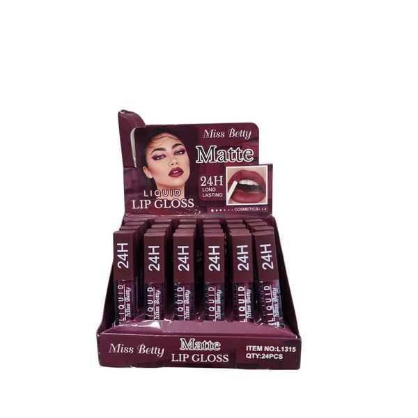 Caja exhibidora de labial líquido matte Miss Betty por 24 unidades