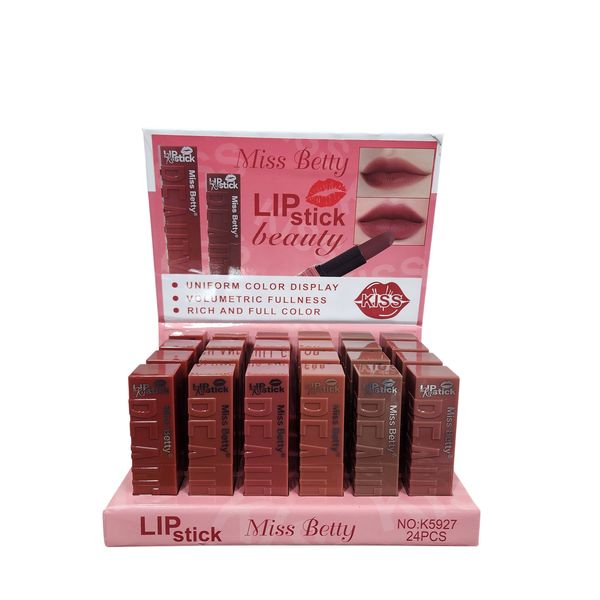 Caja exhibidora de 24 labiales Miss Betty en variados tonos