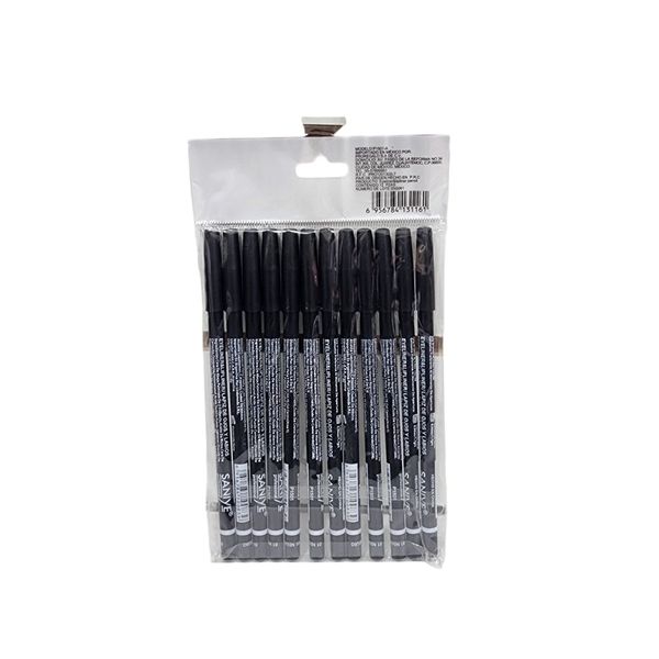 Paquete cerrado con 12 lápices delineadores de ojos y labios marca Saniye color negro