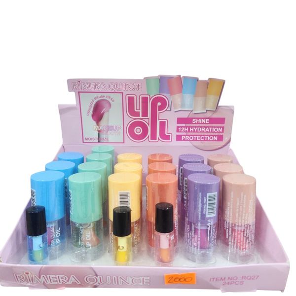 Caja exhibidora con 24 unidades de Lip Oil Rimera Quince en colores surtidos