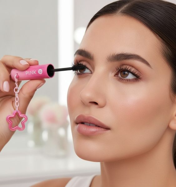 Exhibidor con máscaras de pestañas a prueba de agua rosa Pink 21 Fresh Collection con dijes de estrella