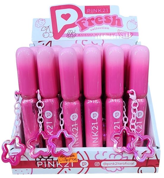 Exhibidor con máscaras de pestañas a prueba de agua rosa Pink 21 Fresh Collection con dijes de estrella