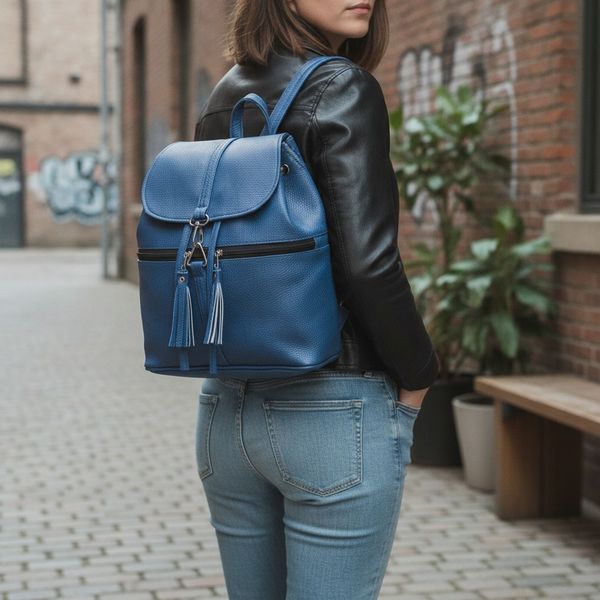Mochilas urbanas de mujer en símil cuero granulado en colores marrón, plateado, negro y azul con detalle de flecos