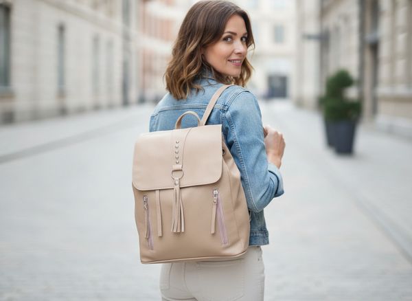 Mochilas urbanas de dama en colores beige y negro con solapa y flecos