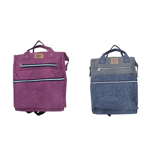 Mochilas urbanas de tela en color violeta y combinado gris con azul