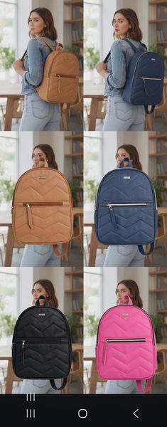 Mochilas urbanas de mujer con costuras matelassé chevron en color suela, azul, negro y rosa