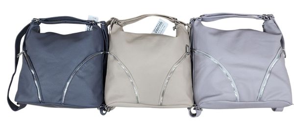 Tres mochilas cartera de símil cuero para mujer en colores gris, beige y lila pastel
