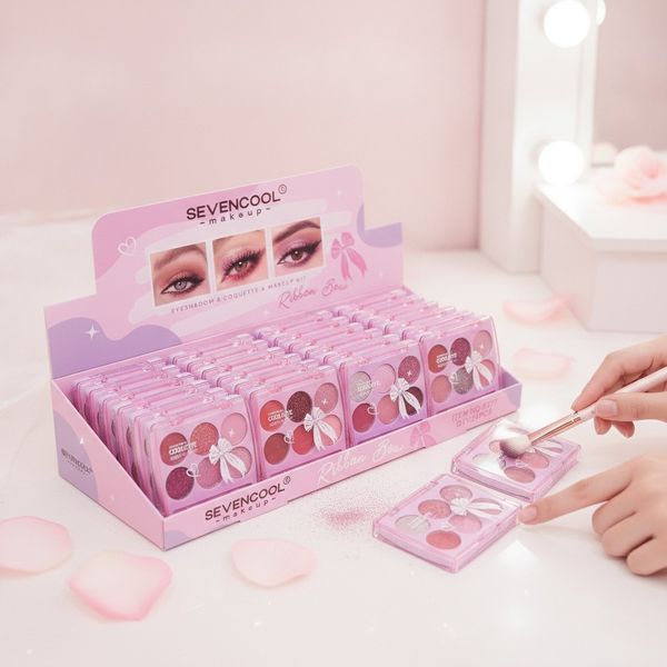 Exhibidor de 24 paletas de sombras de ojos Coquette Ribbon Bow marca Sevencool