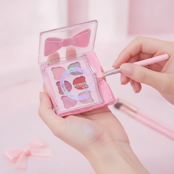 Exhibidor de sombras para ojos marca Sevencool con diseño de moño rosa