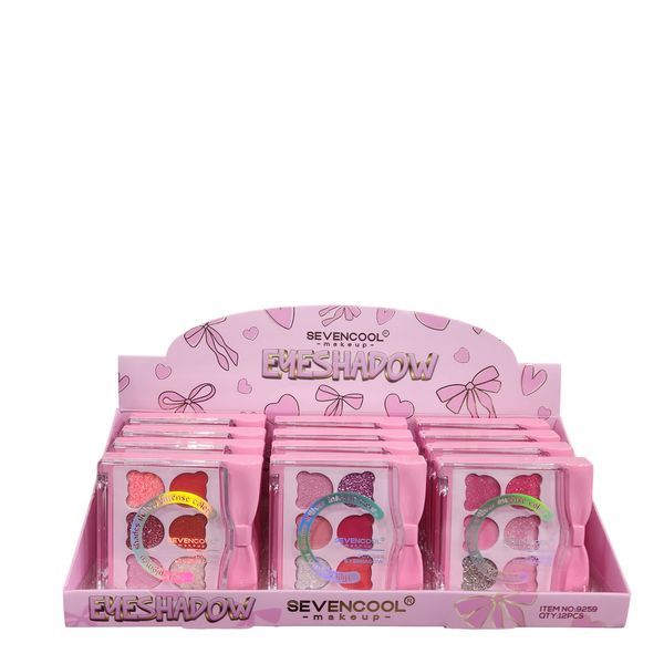 Exhibidor de sombras para ojos marca Sevencool con diseño de moño rosa